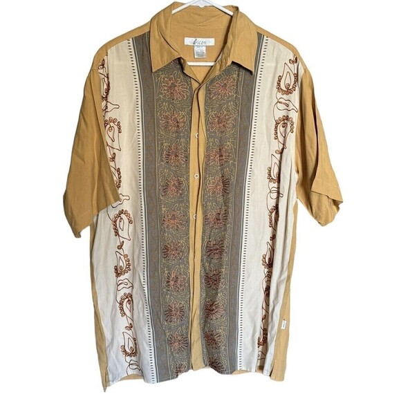 D-icon Men's Short Sleeve Shirt Size Medium Silk Viscose Embroidered Buttons - Picture 1 of 11